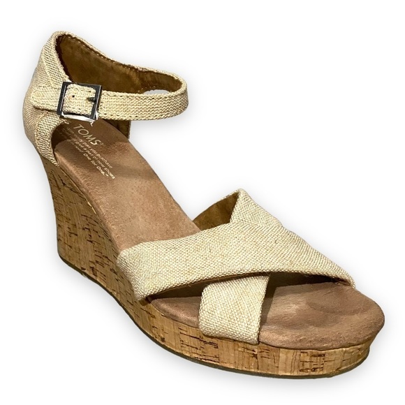 TOM'S Sienna Cork Wedge Sandal Beige 9.5W - Picture 10 of 13